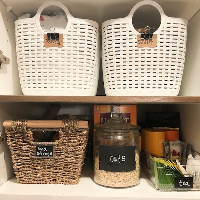 Organized bins in pantry